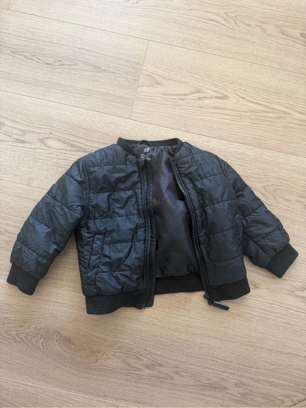 H&M Black Toddler Lightly Padded Puffer Bomber Jacket Full Zip